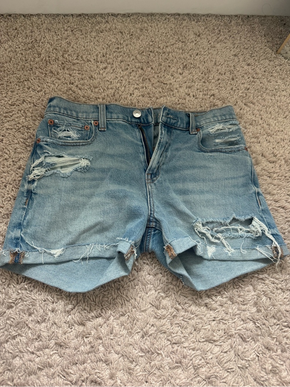 American Eagle Outfitters Light Blue Distressed Denim Jean Shorts